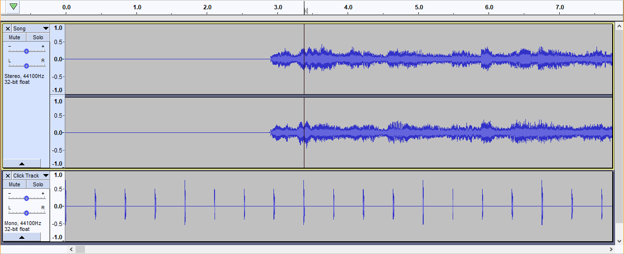 Audacity song lined up with rhythm track